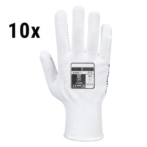 (10 Paar) PVC Noppen Handschuh - Weiß/ Blau - Größe: XXS - mit Strickbündchen für Komfort & Wärme