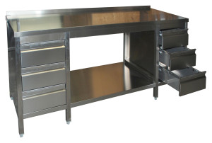 Arbeitstisch mit Grundboden, Schubladenblock links und rechts, mit Aufkantung - 1600 mm x 700 mm x 850 mm