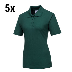 (5 Stück) Damen Poloshirt - Flaschengrün - Größe: XS