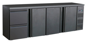 Flaschenkühltisch, 3 Türen, 2 Schubladen, 2542 mm x 513 mm x 860 mm