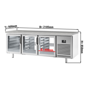 Bäckereikühltisch Premium PLUS - 2185x800mm - mit beidseitigen Glastüren & Granitarbeitsplatte