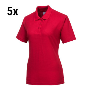 (5 Stück) Damen Poloshirt - Rot - Größe: XXL - mit Knopfleiste - 65% Polyester/ 35% Baumwolle