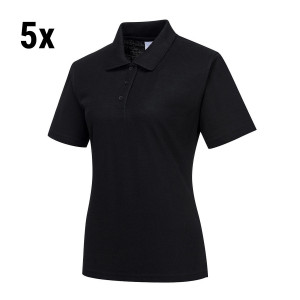 (5 Stück) Damen Poloshirt - Schwarz - Größe: L