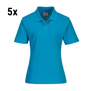 (5 Stück) Damen Poloshirt - Wasserblau - Größe: XS
