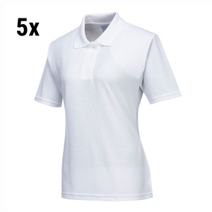 (5 Stück) Damen Poloshirt - Weiß - Größe: XL