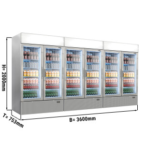 (3 Stück) Getränkekühlschrank - 3600 Liter - rahmenloses Design - 6 Glastüren & Werbedisplay