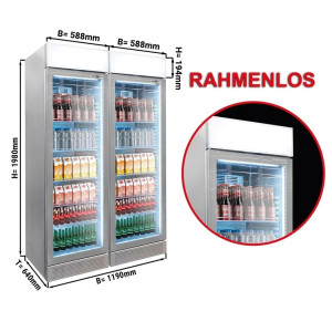 (2 Stück) Getränkekühlschrank - 690 Liter - rahmenloses Design - 2 Glastüren & Werbedisplay