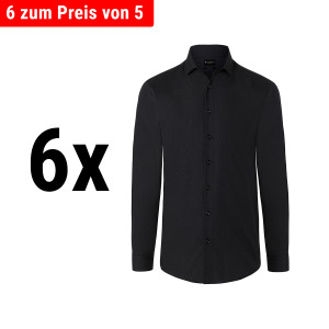 (6 Stück) Karlowsky Langarm Herrenhemd Classic - Schwarz - Größe: L - pflegeleicht, waschecht & bügelleicht