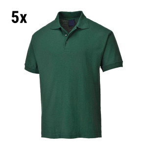 (5 Stück) Herren Poloshirt - Flaschengrün - Größe: S - mit Knopfleiste - 65% Polyester/ 35% Baumwolle