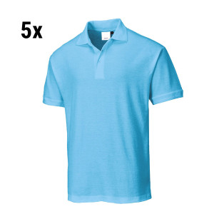 (5 Stück) Herren Poloshirt - Sky Blue - Größe: M - mit Knopfleiste - 65% Polyester/ 35% Baumwolle