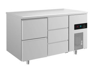 Kühltisch -2 bis +8°C 1400x700x850mm mit 1x zwei Schubladen und 1x drei Schubladen
