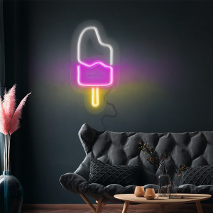  LED Leuchtschild - Ice Cream - Weiß/Pink/Gelb - 450x203mm