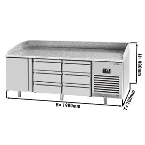 Pizzakühltisch PREMIUM PLUS - 1980x700mm - mit 1 Tür & 6 Schubladen