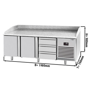 Pizzakühltisch PREMIUM PLUS - 1980x700mm - mit 2 Türen & 3 Schubladen