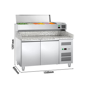 Pizzakühltisch ECO - 1500x800mm - mit 2 Türen - inkl. Kühlaufsatzvitrine - 6x GN 1/3