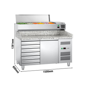 Pizzakühltisch ECO - 1500x800mm - mit 1 Tür & 7 Schubladen - inkl. Kühlaufsatzvitrine - 6x GN 1/3