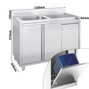 Spülschrank - 1200x600mm - mit Abfallbehälter & 1 Becken links