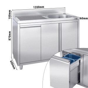 Spülschrank - 1200x600mm - mit Abfallbehälter & 1 Becken rechts