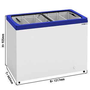 Tiefkühltruhe - 398 Liter (Nettoinhalt) - BLAU mit geradem Glasdeckel - mit 5 Einhängekörben - Temperatur: -18 ~ -25 °C