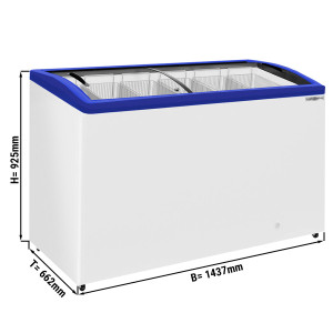 Tiefkühltruhe - 485 Liter (Nettoinhalt) - BLAU mit gebogenem Glasdeckel - mit 6 Einhängekörben - Temperatur: -18 ~ -25 °C