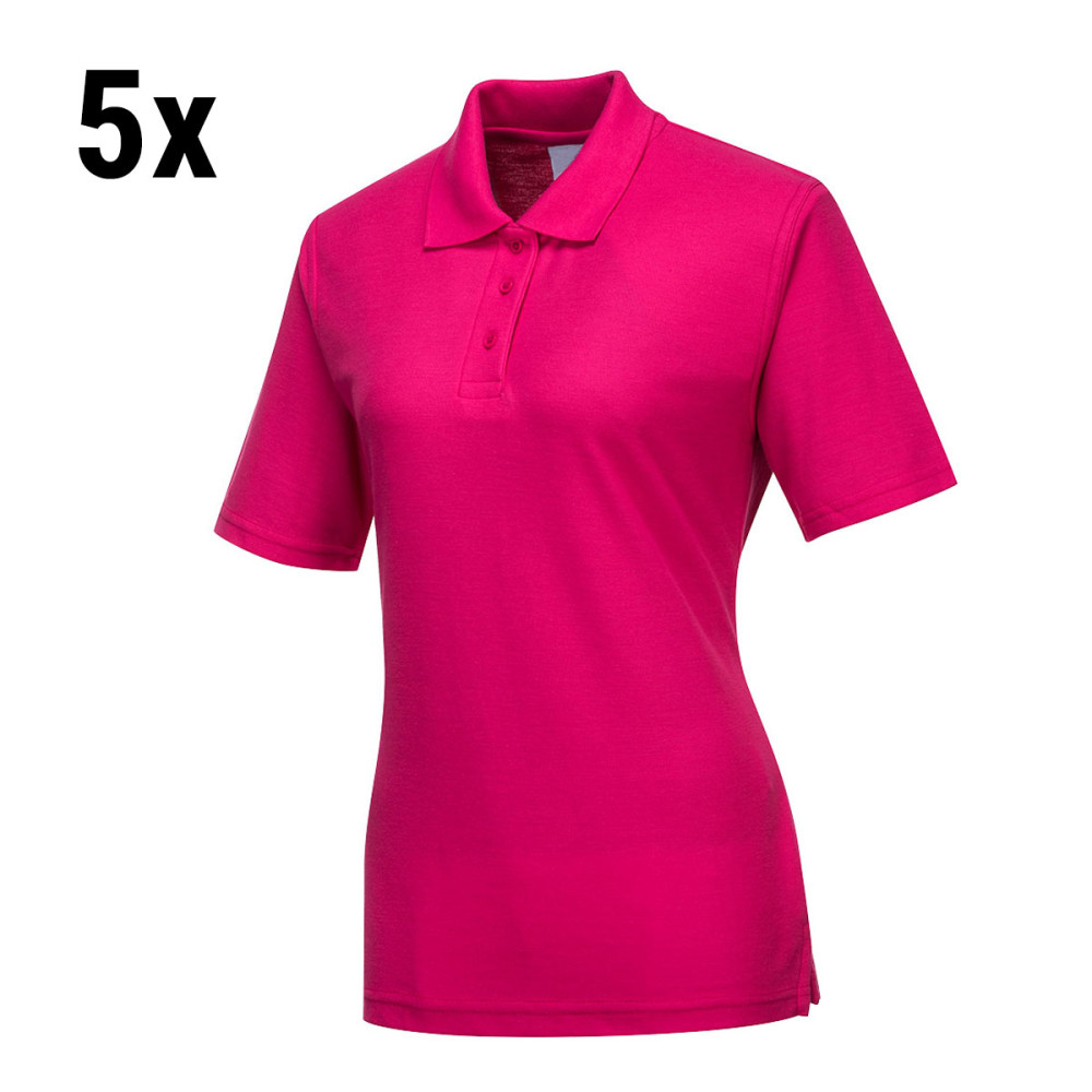 5 Stück) Damen Poloshirt - Pink - Größe: L - Gastrotec24