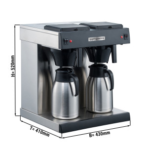 Filterkaffeemaschine - 2x 2 Liter Tank - 3,3kW - mit 2 Warmhalteplatten - inkl. 2 Isolierkannen á 2 Liter