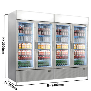 (2 Stück) Getränkekühlschrank - 2400 Liter - rahmenloses Design - 4 Glastüren & Werbedisplay