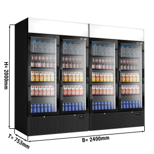 (2 Stück) Getränkekühlschrank - 2400 Liter - rahmenloses Design - 4 Glastüren & Werbedisplay
