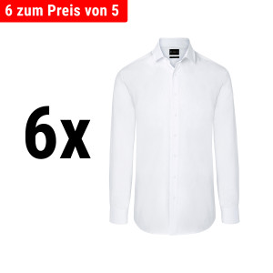 (6 Stück) Karlowsky Langarm Herrenhemd Classic - Weiß - Größe: S - pflegeleicht, waschecht & bügelleicht