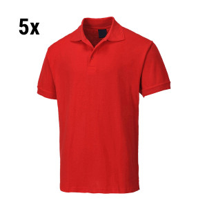 (5 Stück) Herren Poloshirt - Rot - Größe: M - mit Knopfleiste - 65% Polyester/ 35% Baumwolle