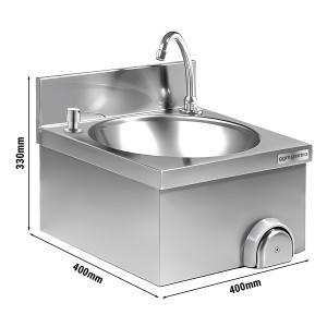 Handwaschbecken 400x400mm mit Mischbatterie (Kalt- & Warmwasseranschluss) & Seifenspender
