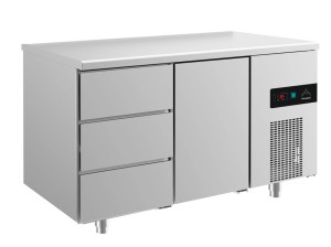 Kühltisch -2 bis +8°C 1400x700x850mm mit 1x Tür und 1x drei Schubladen