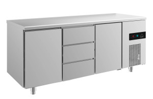 Kühltisch -2 bis +8°C 1865x700x850mm mit 2x Türen und 1x drei Schubladen