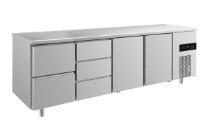 Kühltisch -2 bis +8°C 2330x700x850mm mit 2x Türen, 1x zwei Schubladen und 1x 3 Schubladen