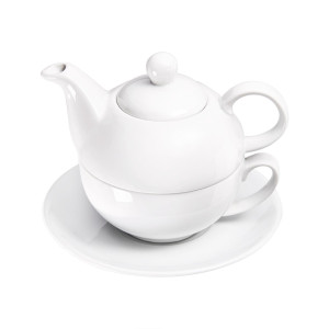 Stalgast, Tea for one-Set, 3-tlg.; Teekanne mit Tasse und Untertasse, reinweißes Hotelporzellan, Serie Isabell, 350 ml