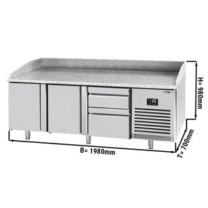 Pizzakühltisch PREMIUM PLUS - 1980x700mm - mit 2 Türen & 2 Schubladen