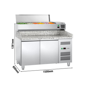 Pizzakühltisch ECO - 1500x800mm - mit 2 Türen - inkl. Kühlaufsatzvitrine - 7x GN 1/4