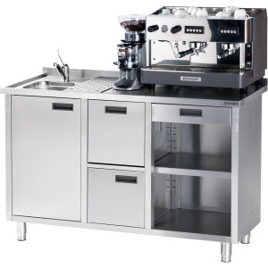 Stalgast Edelstahl Arbeitstisch für Kaffeemaschine, mit Aufkantung, 1500 x 700 x 1000 mm (BxTxH)