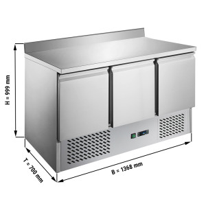  Saladette / Pizzakühltisch ECO - 1,37 x 0,7 m - mit 3 Türen & Aufkantung