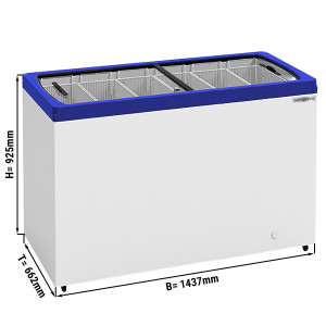 Tiefkühltruhe - 485 Liter (Nettoinhalt) - BLAU mit geradem Glasdeckel - mit 6 Einhängekörben - Temperatur: -18 ~ -25 °C