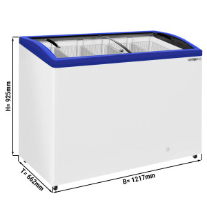 Tiefkühltruhe - 398 Liter (Nettoinhalt) - BLAU mit gebogenem Glasdeckel - mit 5 Einhängekörben - Temperatur: -18 ~ -25 °C