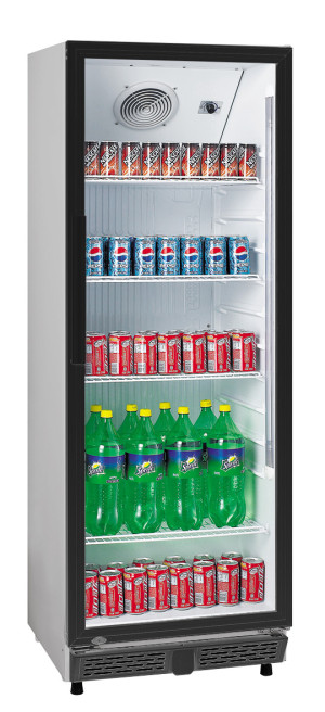 Kühlschrank mit Glastür, 620 x 635 x 1732 mm, weiß mit schwarzem Rahmen 