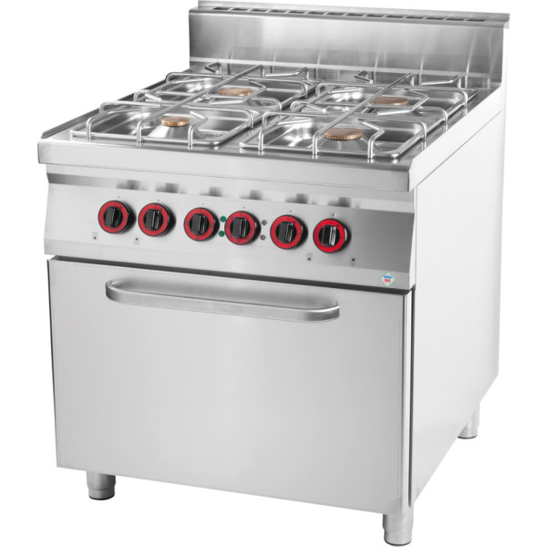 Gasherd, 4 Flammen, Elektro-Backofen statisch, GN2/1, Standgerät